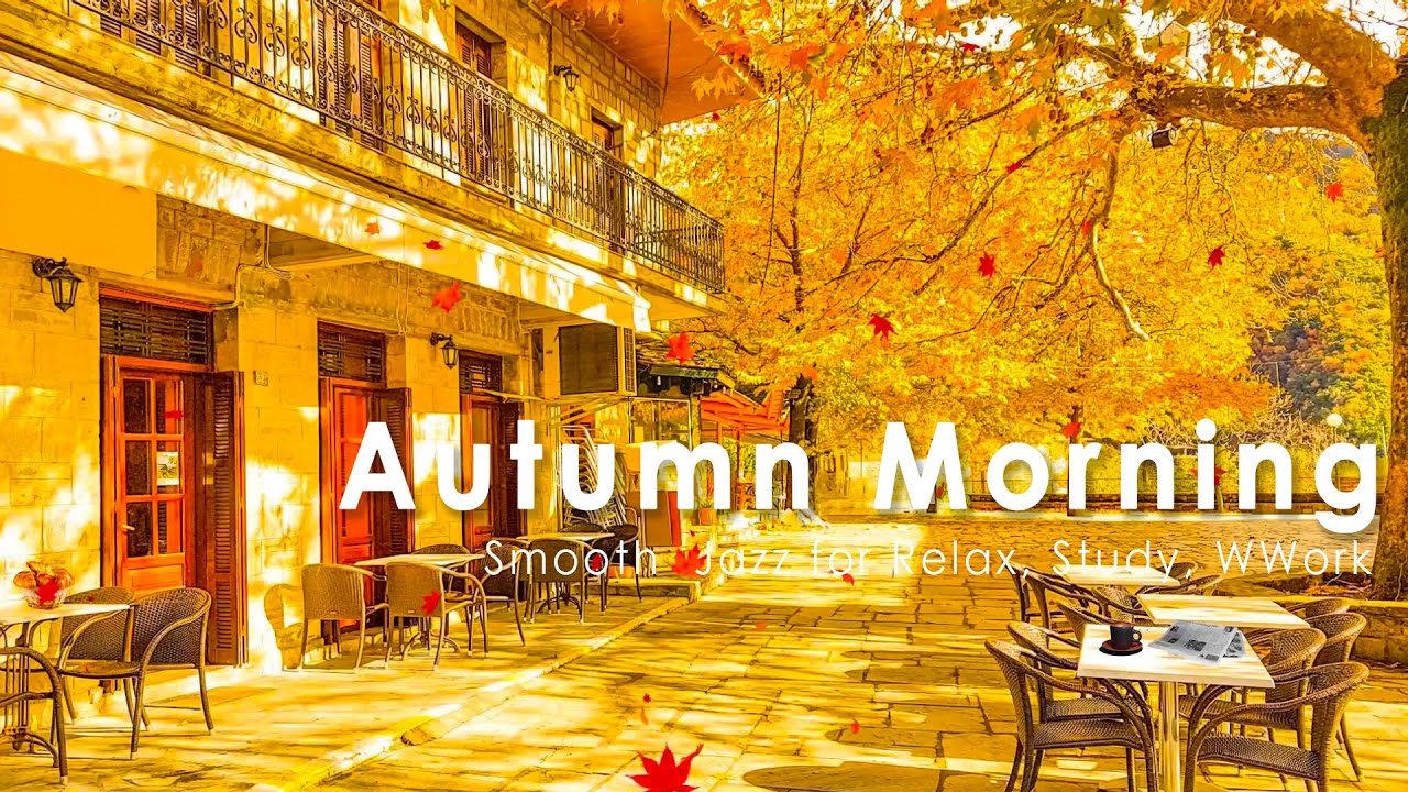 Autumn Coffee Shop Ambience - Elegant Morning Cafe Jazz Music in Village Kypseli artas, Greece