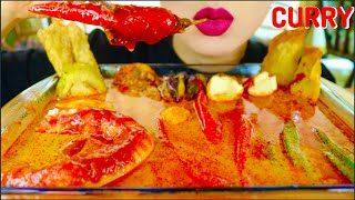 ASMR SPICY CURRY SOUP, THICK NOODLES, STUFFED VEGGIES, DUMPLINGS, TOFU, YONG TAU FU MALAYSIA 咀嚼音 먹방