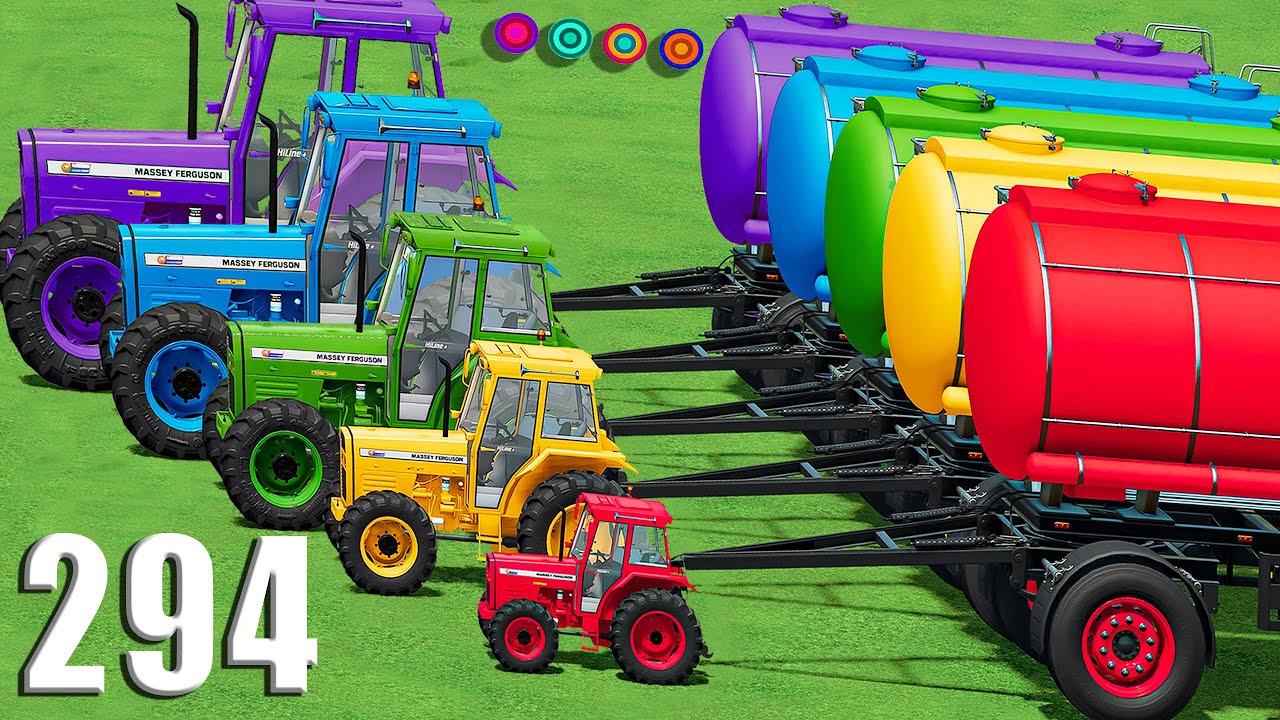 Mini to GIANT Tractors & TANKERS vs HARD MUDDY PARKOUR with PORTAL TRAP - 294 - Farming Simulator 22