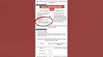 RRB Non Technical Popular Categories NTPC Graduate Level Exam Date Release 2025 #rrb #examdate #job