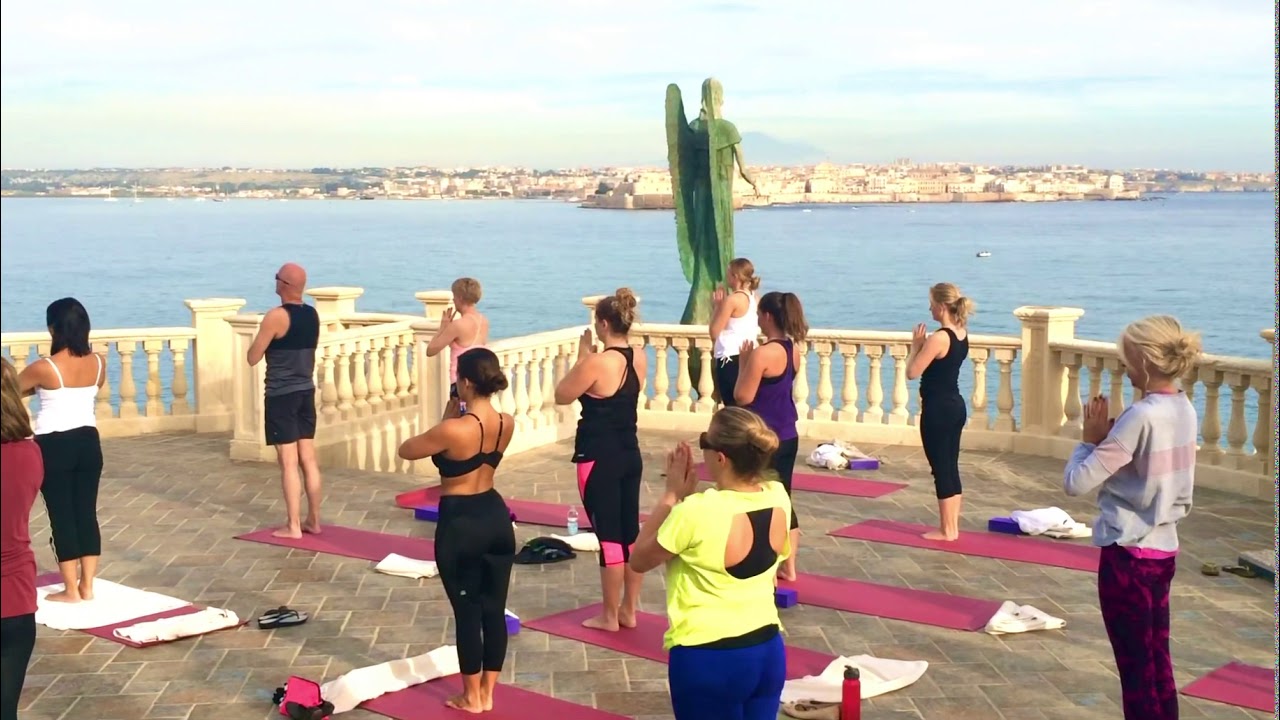 Luxury yoga retreat - vinyasa flow class in Sicily Italy.
