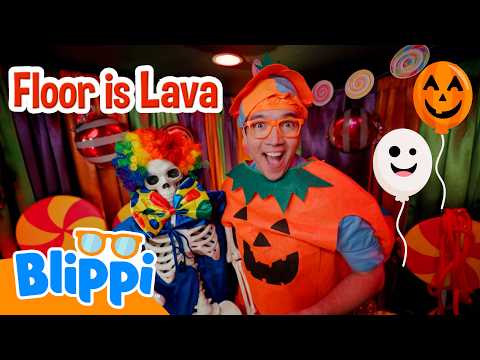 Blippi Plays Halloween Floor is Lava! 🔥🎃 Spooky Sink or Float with Sammy the Skeleton!