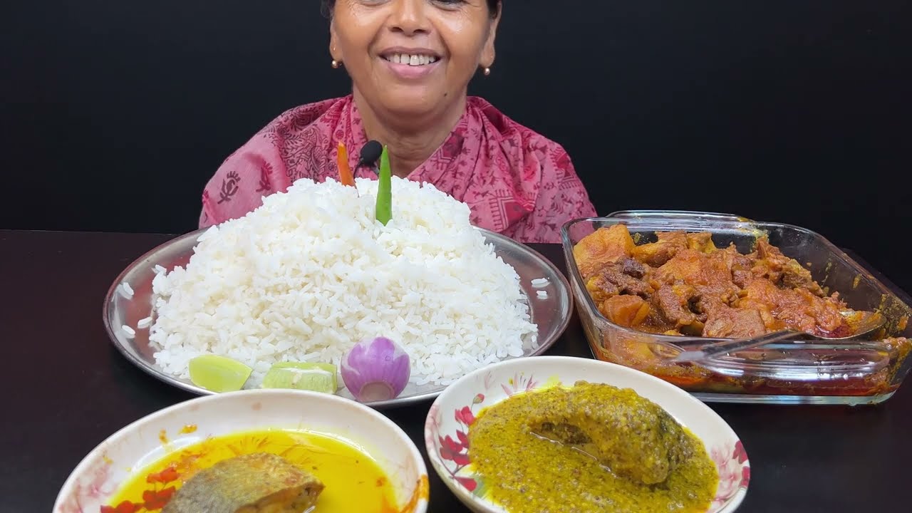 BIGBITES, EATING RICE WITH SPICY 🔥🔥MUTTON KOSHA, SORSHE ILISH, ILISH FRY,,।।