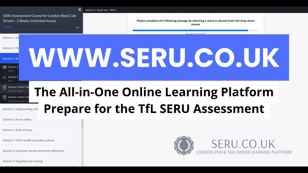 TfL SERU Assessment London Black Cab Online Course Overview 2025