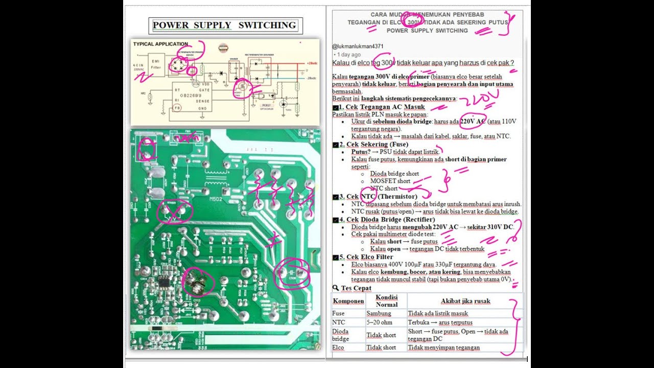 CARA MENEMUKAN PENYEBAB TEGANGAN 300VDC PADA ELCO BESAR TIDAK ADA DAN SEKERING PUTUS