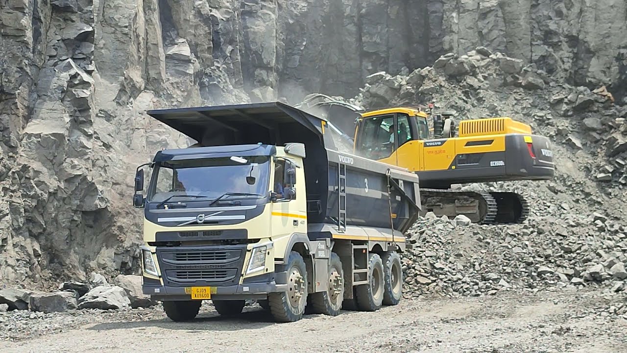 Volvo EC350DL Hydraulic Excavator working at National Stone Industries - Gujarat.