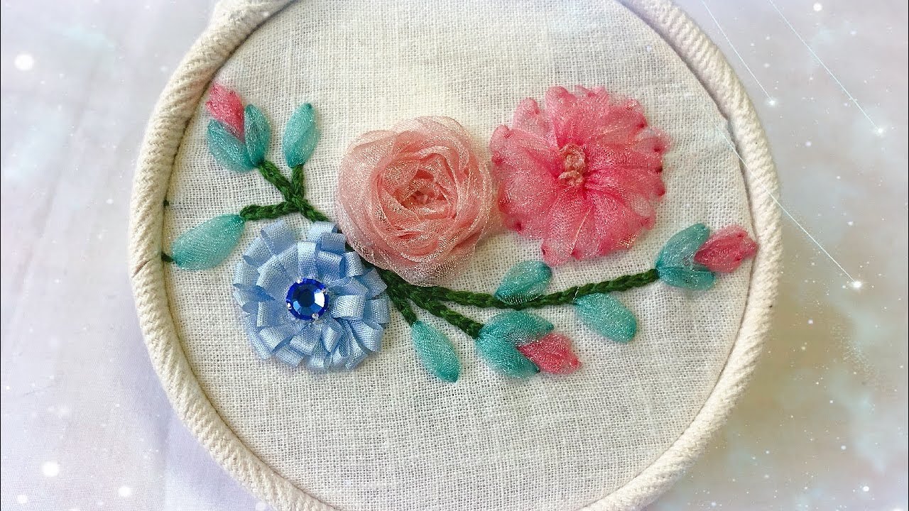 Kaneda工房 刺繍花7 リボン刺繍 立体花 刺繍初心者向け 刺繍簡単やり方 Embroidery Flower 丝带绣针 基础刺绣 Youtube