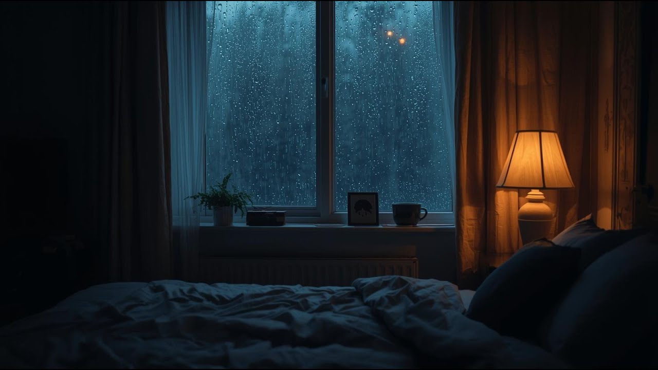 Rainy Day, Dark Cozy Bedroom | Serene sound for rest and sleep