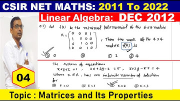 #04 CSIR NET DEC 2012 MATHS SOLUTION | csir net  maths DEC 2012 matrix problem solution