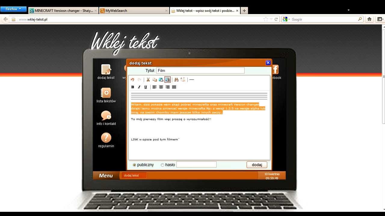 Poradnik [1] Jak pobrać minecrafta oraz minecraft Version changer