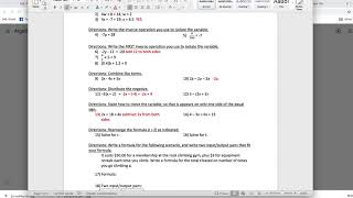 Algebra Unit 3 Practice Test Pg 1 A