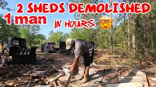 Shed demolition at its finest: One man, 2 sheds, 0 problems