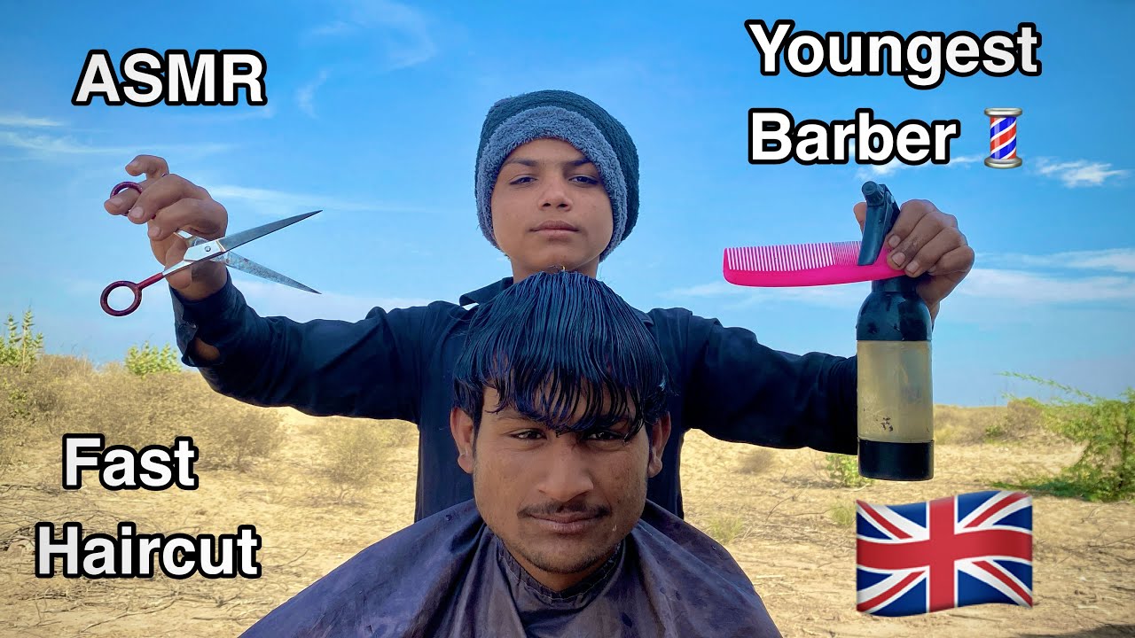 ASMR youngest Barber 💈 In the world 🌍 Fast Haircut 💇‍♂️ In Desert 🏜️ 