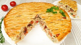 Закусочный пирог с куриным фаршем и помидорами | Snack pie with chicken mince and tomatoes