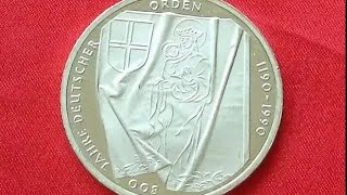Germany Silver 10 Mark 1990 (UNC) 800th Anniversary - The Teutonic Order (ФРГ 10 МАРОК 1990)