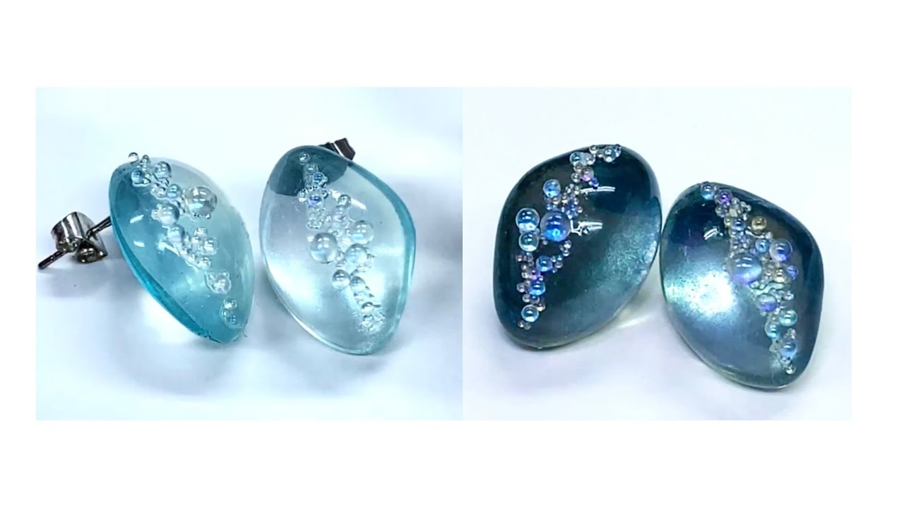 【UVレジン　100均】水滴きらきらクリアピアス作ってみました💙 UV resin Water drops glitter clear earrings