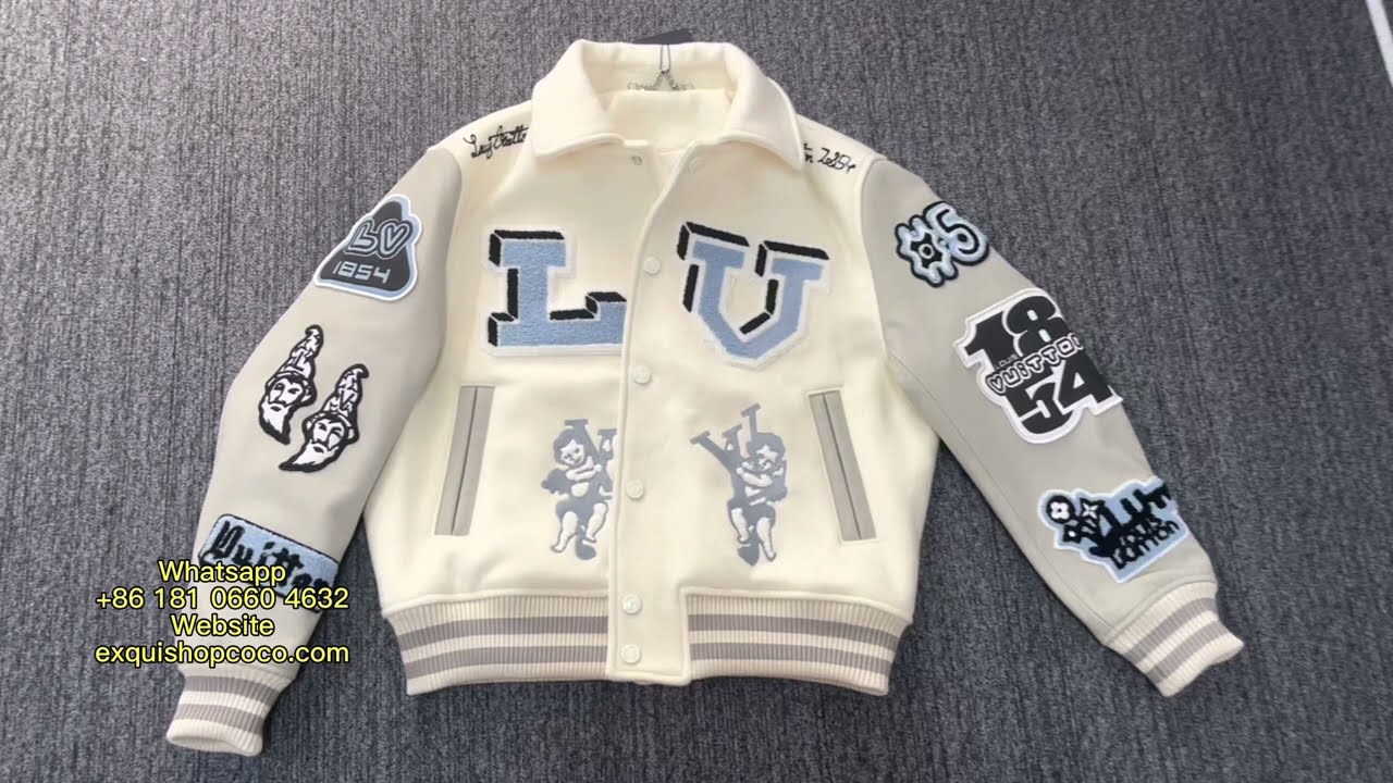 Louis Vuitton FW22 Cream Patched Bunny Varsity Jacket - Ākaibu Store