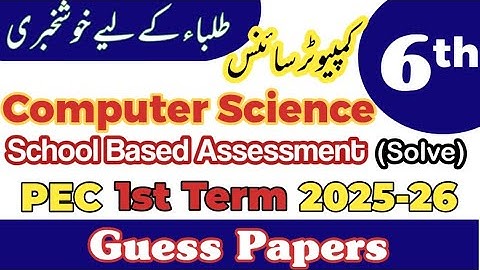 Class 6 Computer Paper School Based Assessment 2025 | SBA First Term papers 6th Class | PEC Grade 6