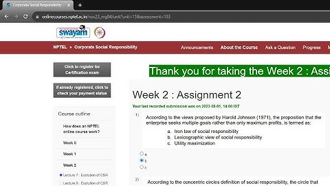 NPTEL Corporate social responsibility assignment answers week2 #nptel #swayam#nptelcourseanswers#csr