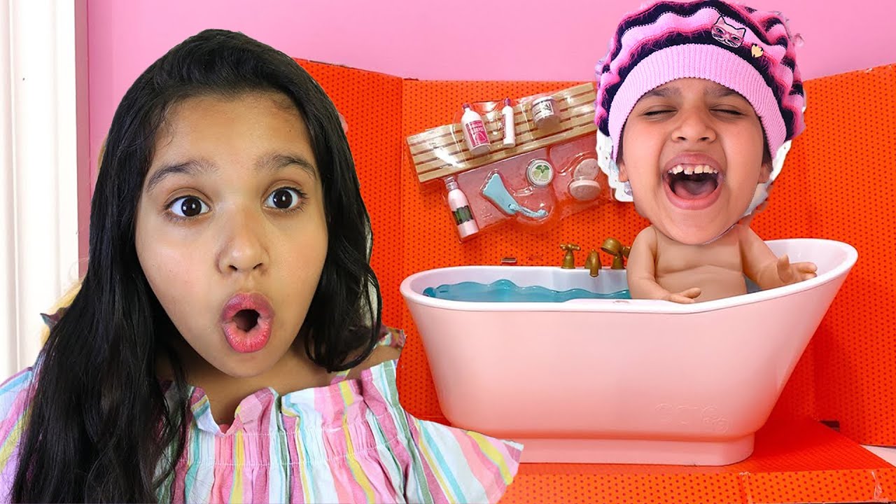 Shafa found the Baby doll and pretends to be his parent - YouTube