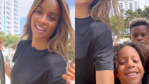 Ciara playing with her babies on the playground + their Elf on the Shelf followed them to Miami