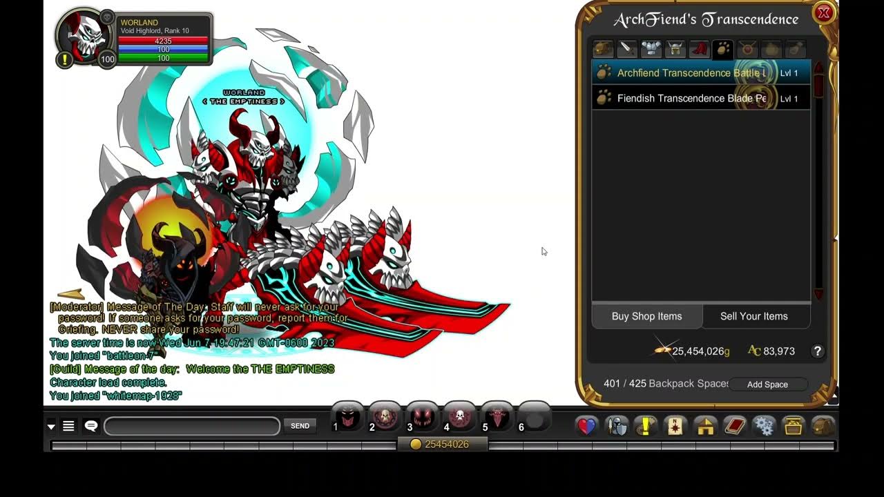 AdventureQuest Worlds Archfiend Transcendence Nulgath Upgrade Bonus