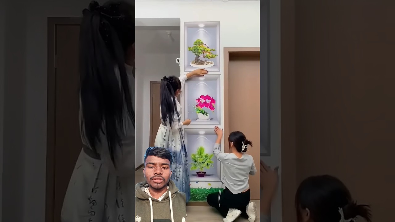 Blue wall looks boring? 3-Panel Potted Plant Wall Sticker | Self-Adhesive Decorative Wall Art