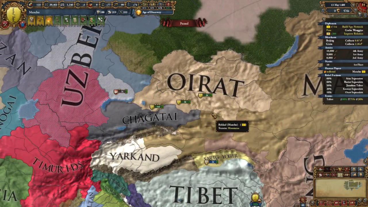 EU4 MoH achievements Qing of China, Banners (as Jianzhou/Manchu/Qing