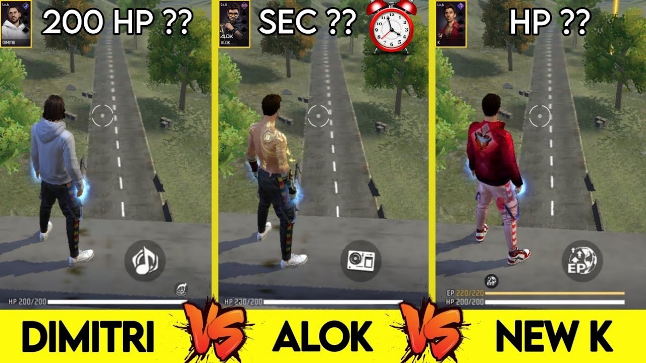 DIMITRI VS ALOK VS NEW K CHARACTER ABILITY TEST FREE FIRE