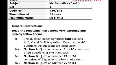 CBSE Basic Maths Paper 2020 Step by Step detailed Solution