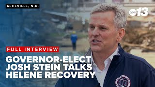 EXCLUSIVE: Governor-elect Josh Stein talks to News 13 on WNC Helene recovery priorities