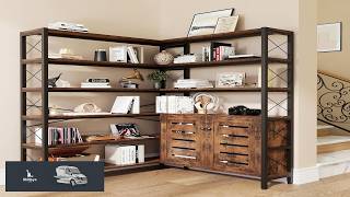 Wildhome 6 Shelf Corner Bookshelf Vintage Industrial Corner Shelf Etagere Bookcase Large