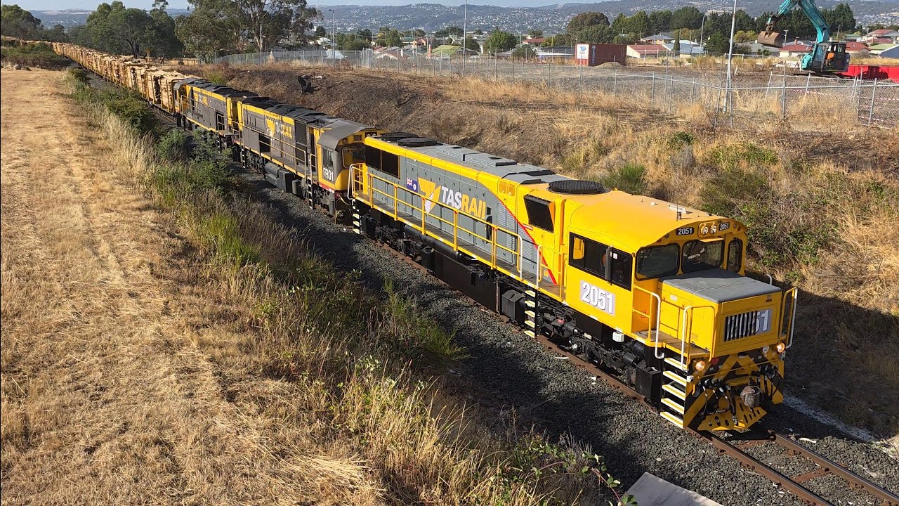 TasRail 2051 TR01 TR11 #34 train passing through Mayfield