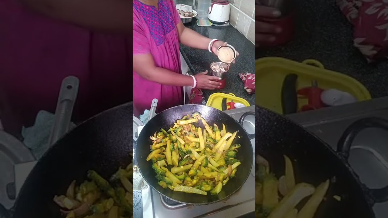 creator is live cooking recipes 😋egg/anda curry , cabbage/gobi curry, bitter guard fry//