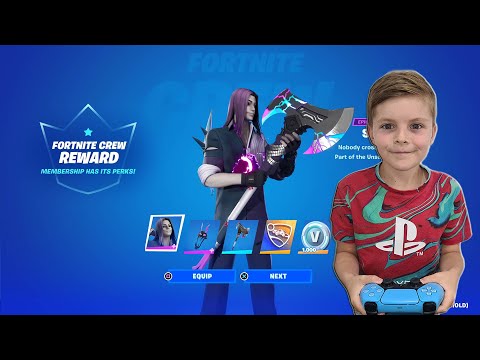 Giving My 9 Year Old Kid NEW Fortnite Crew Pack Skin STYX With FREE Fortnite V-Bucks &amp; MORE