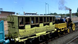 Replica of Stephenson's Rocket in full steam Tyseley Locomotive Works 26th June 2011