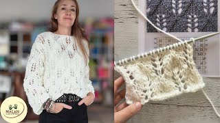 LEAF PATTERN sweater knitted with two needles with step-by-step explanation and chart 👏 #tricot #... screenshot 4