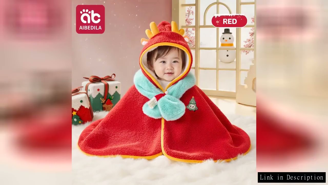 AIBEDILA Cute Christmas Elk Plush Baby Coat Warm Soft Hooded Infant Cloak Boy/Girl Thick Clothes 0-3