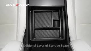Sports Performance BASENOR 3PCS Tesla Model 3/Y 2024-2025 Center Console Organizer | Carbon Fiber Storage Upgrade