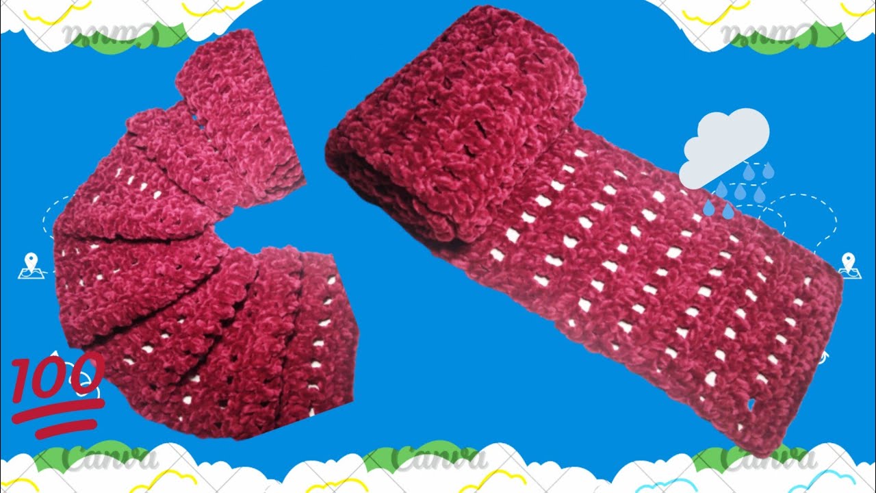 كوفية كروشيه بخيط القطيفة من تكرار سطرين  وبشلة واحدة في أقل من ساعتين بغرزة سهلة وبسيطة للمبتدئين 👍