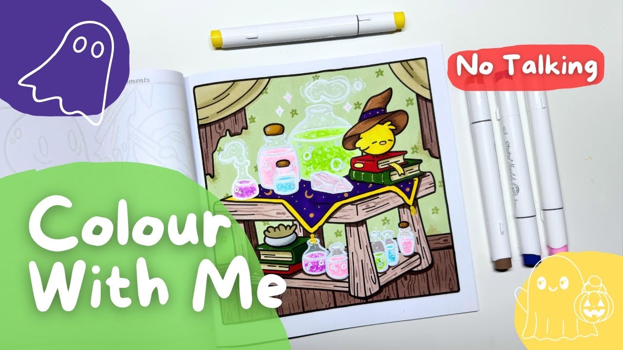 Cozy Colour With Me ASMR - Jade Summer Spooky Moments + Ohuhu Markers