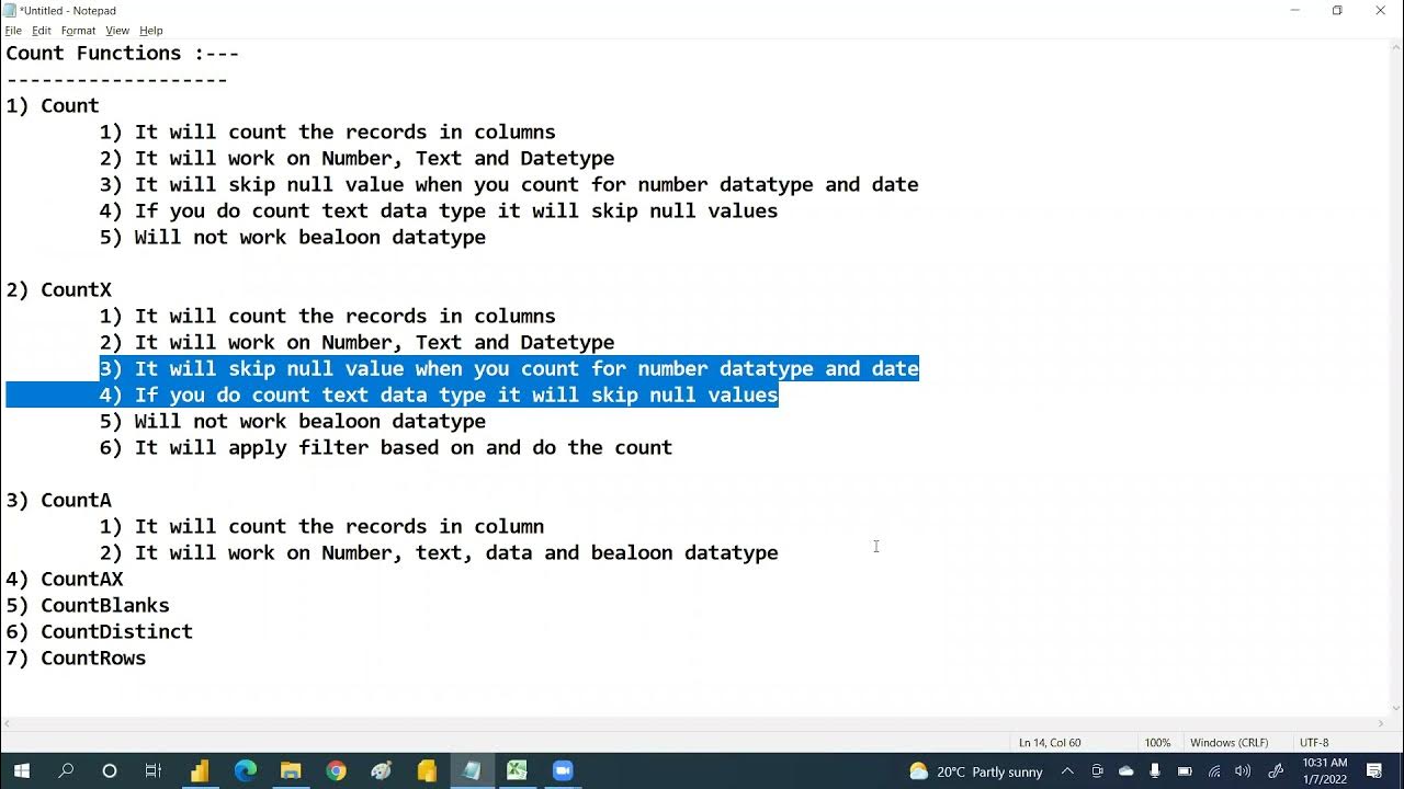 Count countx counta countax countblanks countdistinct and countrows