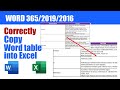 How to correctly copy word table into excel  word 36520192016