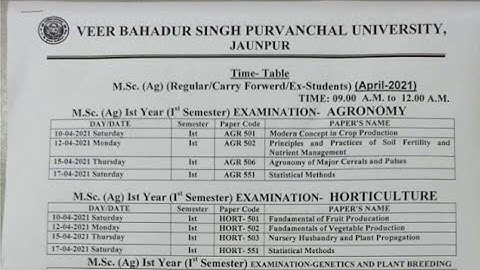 Veer Bahadur Purvanchal University Jaunpur MSc time table 2021/MSc exam date2021