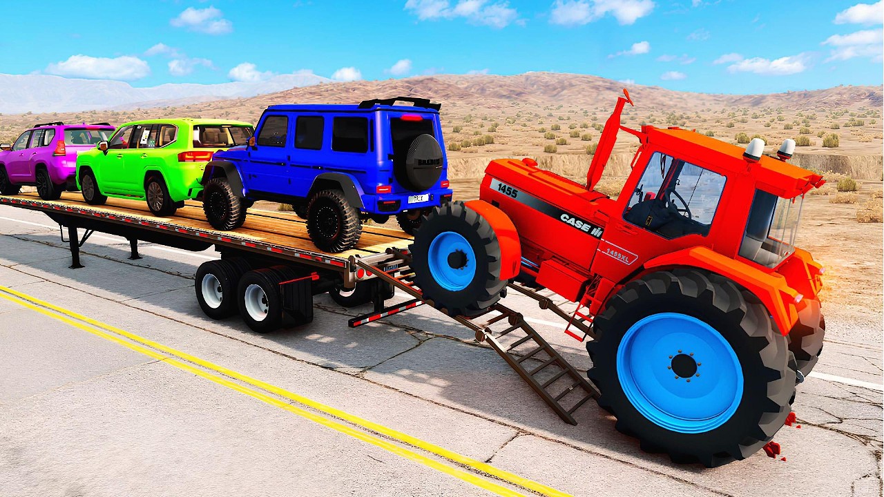 Flatbed Truck McQueen | Transportation with Truck - Pothole vs Car #27 | BeamNG.Drive Gameplay