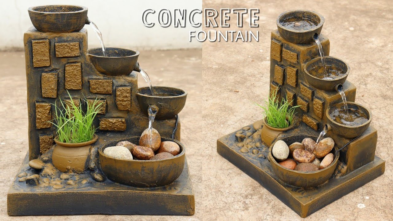 DIY Cement Craft - Wonderful Indoor Desktop Cement Concrete Waterfall Fountain