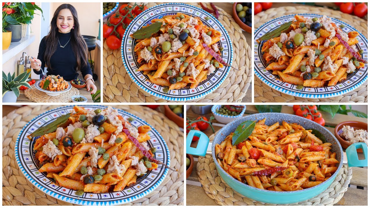 مقرونة سريعة التحضير بالتن والصلصة محرحرة ومشخشخة بنة لاتقاوم😋عشاء خف لف😃البوتانيسكا الإيطالية❤️