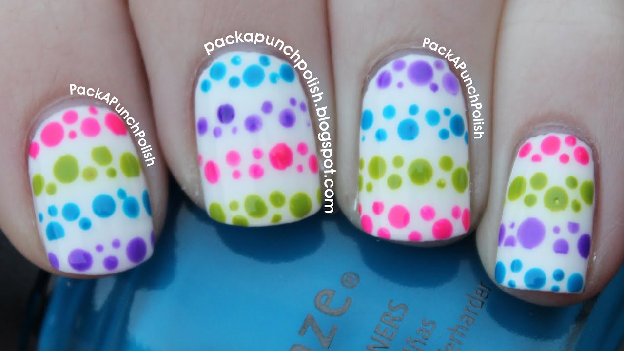 Polka Dot Stripes Nail Art Tutorial - YouTube