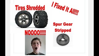 how to replace spur gear on Rustler 4x4 VXL and tire replacement (then test drive)