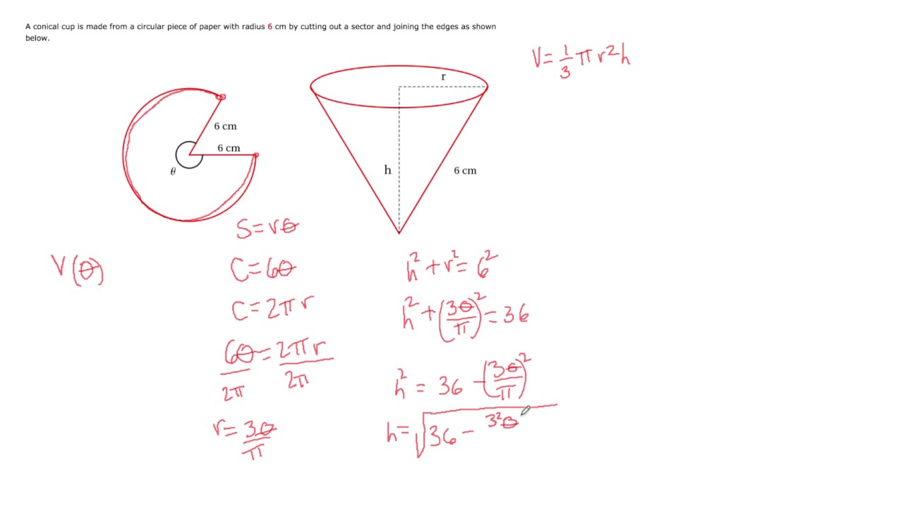 volume of cone function of theta YouTube